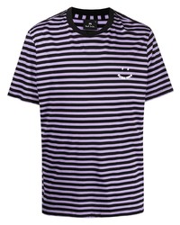 hellviolettes horizontal gestreiftes T-Shirt mit einem Rundhalsausschnitt von PS Paul Smith