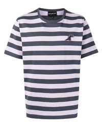 hellviolettes horizontal gestreiftes T-Shirt mit einem Rundhalsausschnitt von SPORT b. by agnès b.