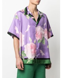hellviolettes Kurzarmhemd mit Blumenmuster von Valentino