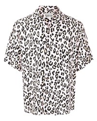 hellviolettes Kurzarmhemd mit Leopardenmuster