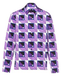 hellviolettes Langarmhemd mit geometrischem Muster von Prada