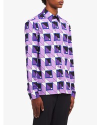 hellviolettes Langarmhemd mit geometrischem Muster von Prada