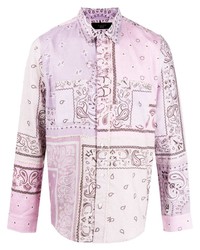 hellviolettes Langarmhemd mit Paisley-Muster