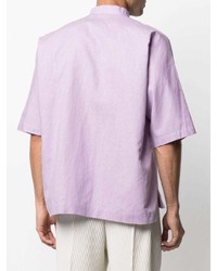 hellviolettes Leinen Kurzarmhemd von Homme Plissé Issey Miyake