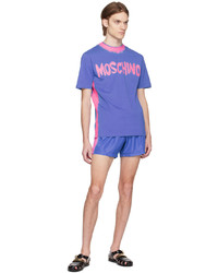 hellviolettes Strick T-Shirt mit einem Rundhalsausschnitt von Moschino