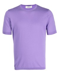hellviolettes Strick T-Shirt mit einem Rundhalsausschnitt von Laneus