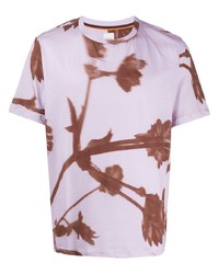 hellviolettes T-Shirt mit einem Rundhalsausschnitt mit Blumenmuster
