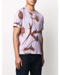 hellviolettes T-Shirt mit einem Rundhalsausschnitt mit Blumenmuster von Paul Smith