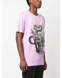 hellviolettes T-Shirt mit einem Rundhalsausschnitt mit Schlangenmuster von Philipp Plein