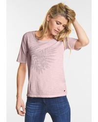 hellviolettes T-Shirt mit einem Rundhalsausschnitt von Cecil