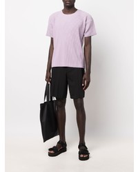 hellviolettes T-Shirt mit einem Rundhalsausschnitt von Homme Plissé Issey Miyake