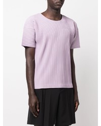 hellviolettes T-Shirt mit einem Rundhalsausschnitt von Homme Plissé Issey Miyake