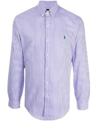 hellviolettes vertikal gestreiftes Langarmhemd von Polo Ralph Lauren