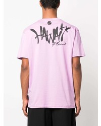 hellviolettes verziertes T-Shirt mit einem Rundhalsausschnitt von Philipp Plein