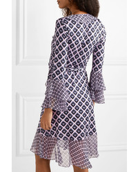 hellviolettes Wickelkleid aus Seide mit geometrischem Muster von Diane von Furstenberg
