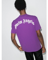 lila bedrucktes T-Shirt mit einem Rundhalsausschnitt von Palm Angels