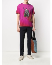 lila bedrucktes T-Shirt mit einem Rundhalsausschnitt von Paul Smith