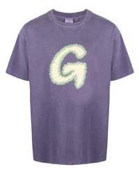 lila bedrucktes T-Shirt mit einem Rundhalsausschnitt von Gramicci