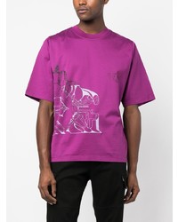 lila bedrucktes T-Shirt mit einem Rundhalsausschnitt von Stone Island Shadow Project
