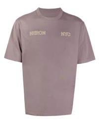 lila bedrucktes T-Shirt mit einem Rundhalsausschnitt von Heron Preston