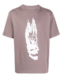 lila bedrucktes T-Shirt mit einem Rundhalsausschnitt von Heron Preston
