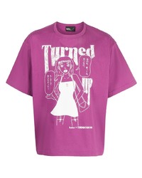 lila bedrucktes T-Shirt mit einem Rundhalsausschnitt von Kolor