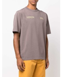 lila bedrucktes T-Shirt mit einem Rundhalsausschnitt von Heron Preston