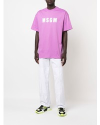 lila bedrucktes T-Shirt mit einem Rundhalsausschnitt von MSGM