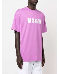 lila bedrucktes T-Shirt mit einem Rundhalsausschnitt von MSGM