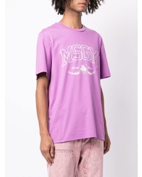 lila bedrucktes T-Shirt mit einem Rundhalsausschnitt von MSGM