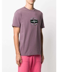 lila bedrucktes T-Shirt mit einem Rundhalsausschnitt von Stone Island