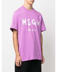 lila bedrucktes T-Shirt mit einem Rundhalsausschnitt von MSGM