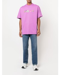 lila bedrucktes T-Shirt mit einem Rundhalsausschnitt von MSGM