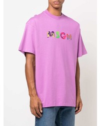 lila bedrucktes T-Shirt mit einem Rundhalsausschnitt von MSGM