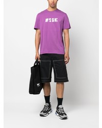 lila bedrucktes T-Shirt mit einem Rundhalsausschnitt von MSGM