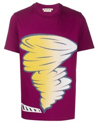 lila bedrucktes T-Shirt mit einem Rundhalsausschnitt von Marni