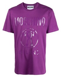 lila bedrucktes T-Shirt mit einem Rundhalsausschnitt von Moschino