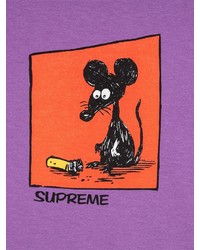 lila bedrucktes T-Shirt mit einem Rundhalsausschnitt von Supreme