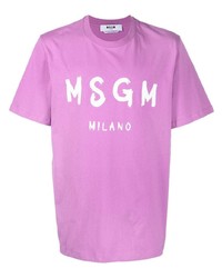lila bedrucktes T-Shirt mit einem Rundhalsausschnitt von MSGM