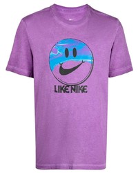 lila bedrucktes T-Shirt mit einem Rundhalsausschnitt von Nike
