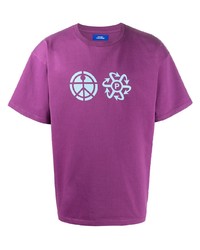 lila bedrucktes T-Shirt mit einem Rundhalsausschnitt von PACCBET