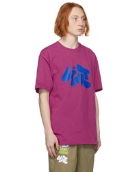 lila bedrucktes T-Shirt mit einem Rundhalsausschnitt von New Balance