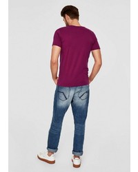 lila bedrucktes T-Shirt mit einem Rundhalsausschnitt von S.OLIVER RED LABEL