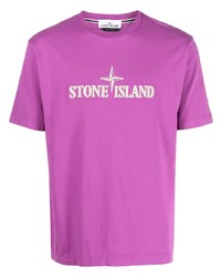 lila bedrucktes T-Shirt mit einem Rundhalsausschnitt von Stone Island