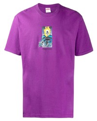 lila bedrucktes T-Shirt mit einem Rundhalsausschnitt von Supreme