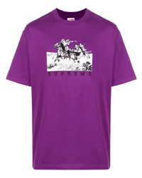 lila bedrucktes T-Shirt mit einem Rundhalsausschnitt von Supreme
