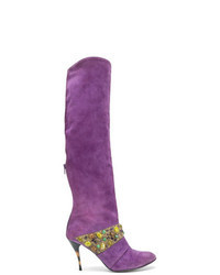lila kniehohe Stiefel aus Wildleder