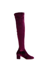 lila Overknee Stiefel aus Samt von Aquazzura