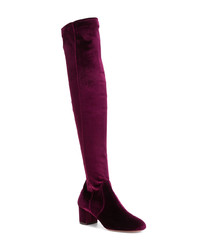 lila Overknee Stiefel aus Samt von Aquazzura