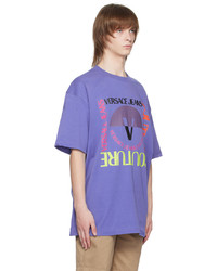lila Strick T-Shirt mit einem Rundhalsausschnitt von VERSACE JEANS COUTURE